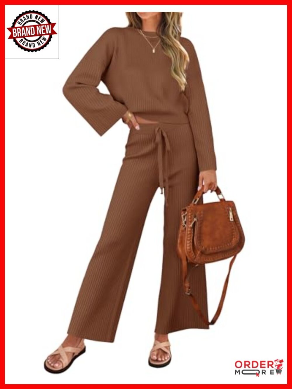 2 Piece Sweater Set Knit Lounge Matching Outfit Wide Leg Pants